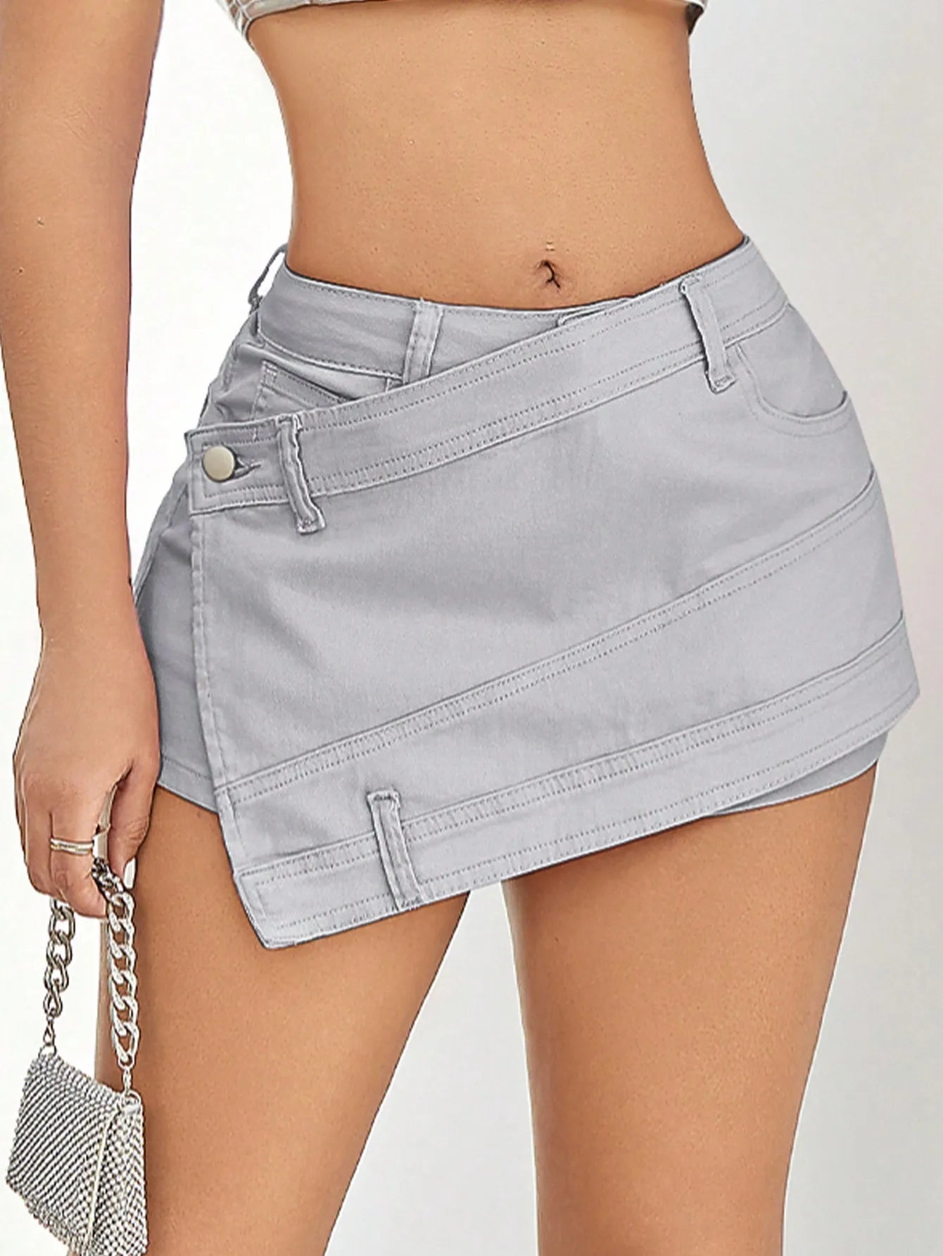 2023 Women Fashion Denim Mini Skort Rave Street Wrap Stretch Irregular A-Line Skinny Cargo Jean Shorts Mujer